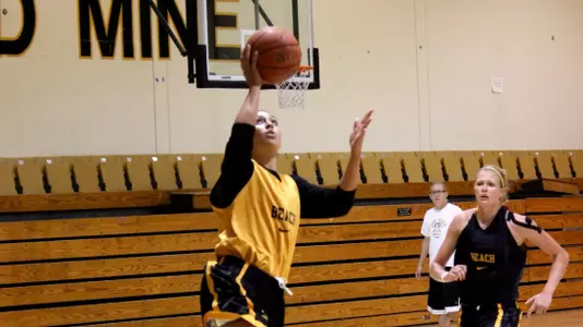 Sarah Lottinville in LBSU's full-court layup drill.