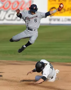 Matt Duffy slides safely into second base against CSF Sunday.