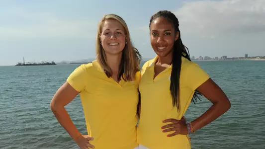Seniors Lindsey McAtee and Reina Rogers will look to lead the 49ers to a second Big West Conference Championship next week in Rancho Santa Margarita.  (Photo by Stephen Carr/LBSU)