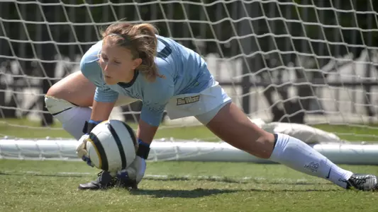 Senior goalkeeper Kaitlyn Gustaves. (Photos by Steven Georges/LBSU)