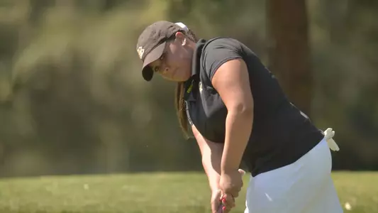 Senior Noelle Zavaleta led the 49ers in the first two rounds at the Ptarmigan Ram Fall Classic.  Zavaleta is currently tied for 19th place with a 4-over 148.  (Photo by Steven Georges/LBSU)