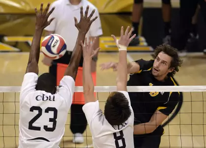 1/25/12 - Brad Hemmerling (19) of the Long Beach State Men's Volleyball team.
Photo by Steven Georges/LBSU