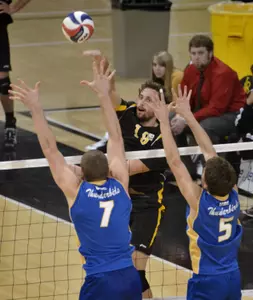 Brad Hemmerling (19) of the Long Beach State Men's Volleyball team.
Photo by Steven Georges/LBSU