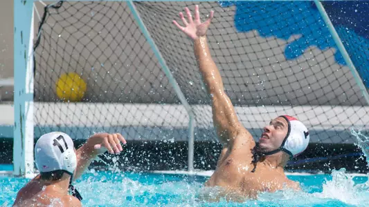 Goalie Sinan Karatay in the Annual Alumni Water Polo match at the 49er Campus pool, Sat. Sept., 22, 2012.  1