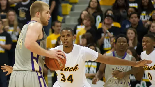Kyle Richardson plays defense against North Alabama on Saturday, Nov. 10 at the Walter Pyramid.