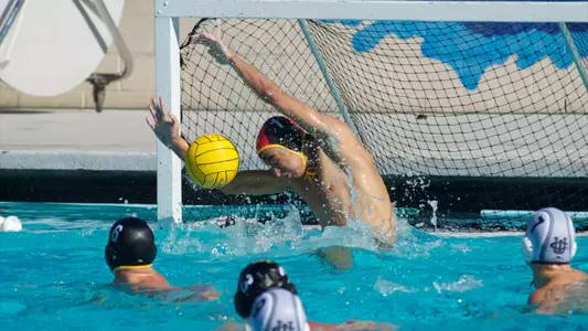 Balint Meszaros with a save against UC Irvine Sunday, Nov. 11, at the Campus Pool.