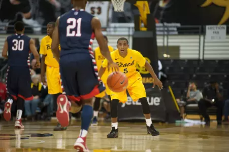 Mike Caffey in the non-conference match against Fresno State at the Walter Pyramid, Long Beach, Calif., Mon., Dec. 3, 2012.