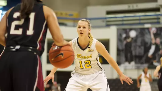 Sigrid Skorpen in the non-conference match against Santa Clara at the Walter Pyramid, Long Beach, Calif., Sun., Dec. 9, 2012.