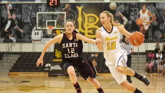 Sigrid Skorpen in the non-conference match against Santa Clara at the Walter Pyramid, Long Beach, Calif., Sun., Dec. 9, 2012.