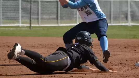 2/29/12 - Shayna Kimbrough (6) of the Long Beach State Softball team slides safely into second base as Long Beach hosts Maine.
Photo by Steven Georges/LBSU
www.StevenGeorges.com