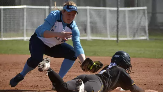 2/29/12 - Shayna Kimbrough (6) of the Long Beach State Softball team slides safely into second base as Long Beach hosts Maine.
Photo by Steven Georges/LBSU
www.StevenGeorges.com
