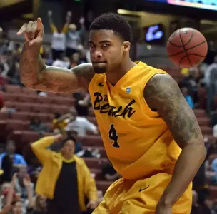 3/10/12 - Eugene Phelps (4) of the Long Beach State Basketball team during the Big West Tournament Championship game against UCSB Saturday night at the Honda Center.
Photo by Steven Georges/LBSU
LBSU Photo Archive - www.StevenGeorges.com/LBSU