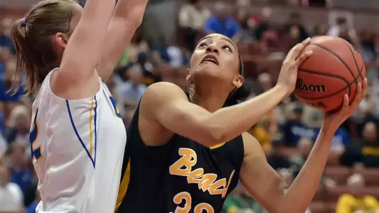 3/10/12 - Devin Hudson (32) of the Long Beach State Women's Basketball team during the Big West Tournament Championship against UCSB Saturday at the Honda Center.
Photo by Steven Georges/LBSU
LBSU Photo Archive - www.StevenGeorges.com/LBSU