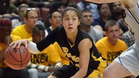 3/10/12 - Hallie Meneses (11) of the Long Beach State Women's Basketball team during the Big West Tournament Championship against UCSB Saturday at the Honda Center.
Photo by Steven Georges/LBSU
LBSU Photo Archive - www.StevenGeorges.com/LBSU