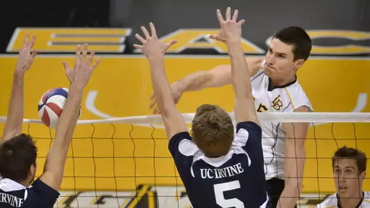 3/17/12 - Colten Echave (15) of the Long Beach State Men's Volleyball team as they host UC Irvine at the Pyramid.
Photo by Steven Georges/LBSU
LBSU Photo Archive - www.StevenGeorges.com/LBSU