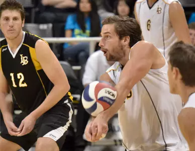 3/17/12 - Brad Hemmerling (19) of the Long Beach State Men's Volleyball team as they host UC Irvine at the Pyramid.
Photo by Steven Georges/LBSU
LBSU Photo Archive - www.StevenGeorges.com/LBSU