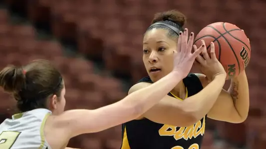 3/9/12 - Tipesa Moorer (33) of the Long Beach State Women's Basketball team during the Big West Tournament against Cal Poly at the Honda Center.
Photo by Steven Georges/LBSU
LBSU Photo Archive - www.StevenGeorges.com/LBSU