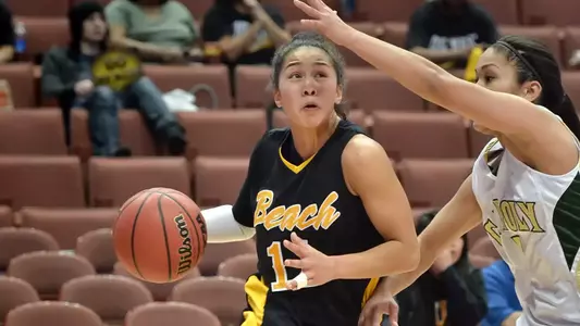 3/9/12 - Hallie Meneses (11) of the Long Beach State Women's Basketball team during Big West playoffs against Cal Poly at the Honda Center.
Photo by Steven Georges/LBSU
LBSU Photo Archive - www.StevenGeorges.com/LBSU
