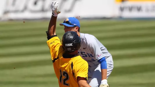 Senior Brennan Metzger hit three doubles for the Dirtbags on Sunday.