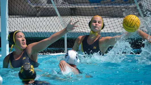 4/7/12 - Coriann Snyder (18) and Kelly Ringel (1) of the Long Beach State Women's Water Polo team as they host Pacific. Photo by Steven Georges/LBSULBSU Photo Archive - www.StevenGeorges.com'LBSU