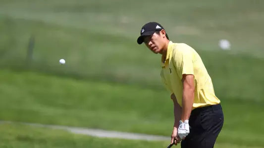 Senior Daniel Chian is tied for 12th place after one round at the Golfweek Conference Challenge in Burlington, Iowa.  (Photo by Daryl Oumi)