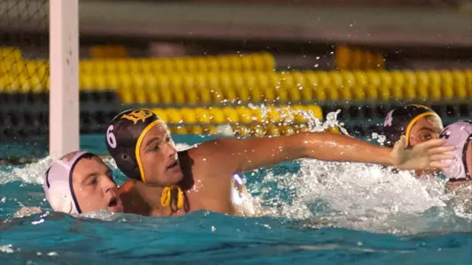 Devin Mefford in the non-conference Water Polo match against Navy at the 49er Campus pool, Thurs, Sept., 27, 2012.