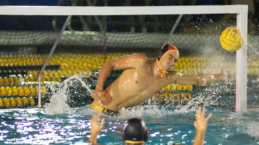 Balint Meszaros in the non-conference Water Polo match against Navy at the 49er Campus pool, Thurs, Sept., 27, 2012.