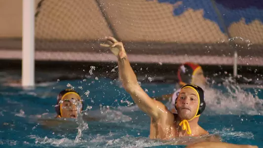 Devin Mefford in the non-conference Water Polo match against Navy at the 49er Campus pool, Thurs, Sept., 27, 2012.