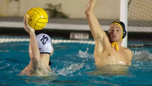 Devin Mefford in the non-conference Water Polo match against Navy at the 49er Campus pool, Thurs, Sept., 27, 2012.