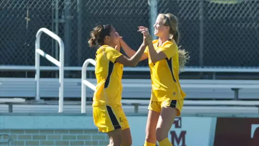 Nadia Link (left) and Taylor Nelson - North Texas vs. Long Beach State at Ellis Field, College Station, Texas. Sept. 9, 2012 (Photo by John Fajardo/LBSU)