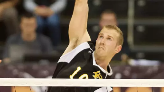 Dalton Ammerman in the Mountain Pacific Sports Federation volleyball match against University of Hawaii at the Walter Pyramid, Long Beach, Calif., Fri., Jan. 18, 2013