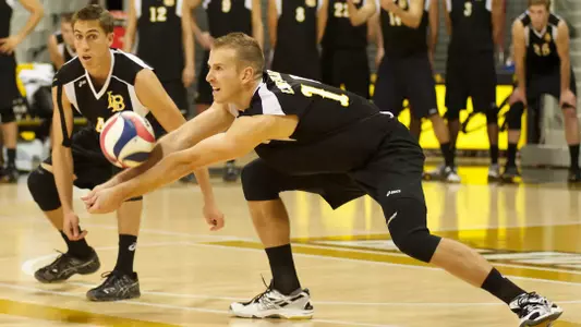 Dalton Ammerman in the Mountain Pacific Sports Federation volleyball match against University of Hawaii at the Walter Pyramid, Long Beach, Calif., Fri., Jan. 18, 2013