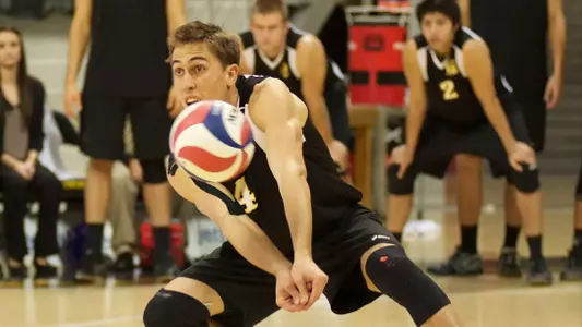 Taylor Crabb in the Mountain Pacific Sports Federation volleyball match against University of Hawaii at the Walter Pyramid, Long Beach, Calif., Fri., Jan. 18, 2013