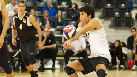 Andrew Sato in the Mountain Pacific Sports Federation volleyball match against University of Hawaii at the Walter Pyramid, Long Beach, Calif., Fri., Jan. 18, 2013