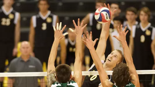 Dalton Ammerman in the Mountain Pacific Sports Federation volleyball match against University of Hawaii at the Walter Pyramid, Long Beach, Calif., Fri., Jan. 18, 2013