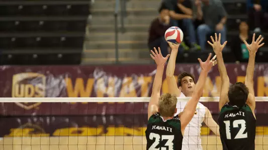 Jeff Ornee in the Mountain Pacific Sports Federation volleyball match against University of Hawaii at the Walter Pyramid, Long Beach, Calif., Sat., Jan. 19, 2013