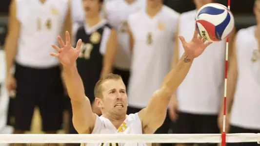 Dalton Ammerman in the Mountain Pacific Sports Federation volleyball match against University of Hawaii at the Walter Pyramid, Long Beach, Calif., Sat., Jan. 19, 2013