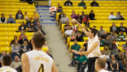 Jeff Ornee in the Mountain Pacific Sports Federation volleyball match against University of Hawaii at the Walter Pyramid, Long Beach, Calif., Sat., Jan. 19, 2013