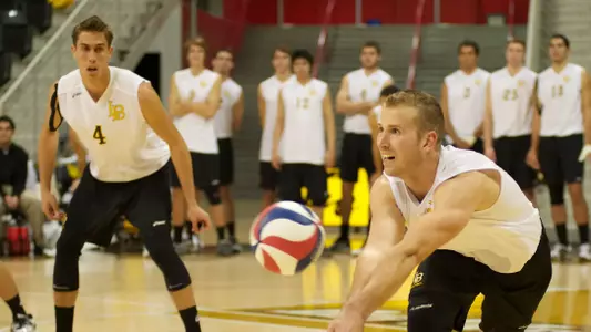 Dalton Ammerman in the Mountain Pacific Sports Federation volleyball match against University of Hawaii at the Walter Pyramid, Long Beach, Calif., Sat., Jan. 19, 2013