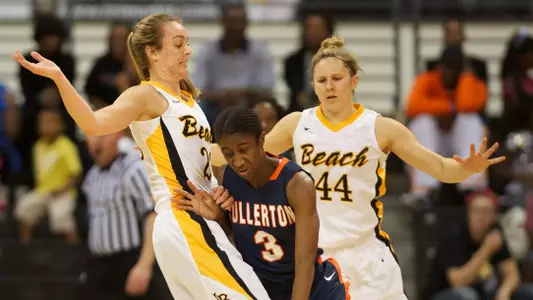 Mary Ochiltree and Lauren Spargo in the Big West Conference match against Fullerton State at the Walter Pyramid, Long Beach, Calif., Sat., Jan. 19, 2013.