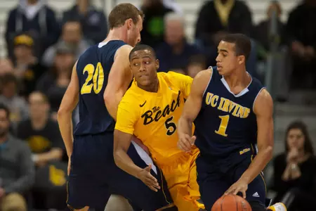 Mike Caffey in the Big West Conference basketball match against UC Irvine at the Walter Pyramid, Long Beach, Calif., Sat., Jan. 26, 2013.
