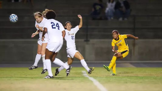 Freshman Mimi Rangel scored both of the 49ers' goals in a big 2-1 win at UC Irvine.<br><i>(Photo by John Fajardo)</i>