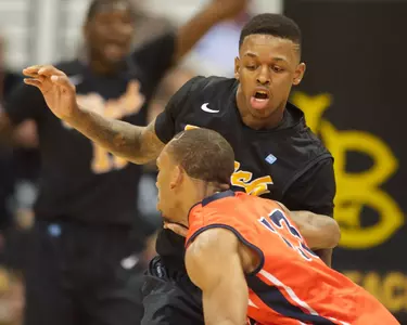 Kris Gulley in the Big West Conference match against Fullerton at the Walter Pyramid, Long Beach, Calif., Wed., Feb. 13, 2013.