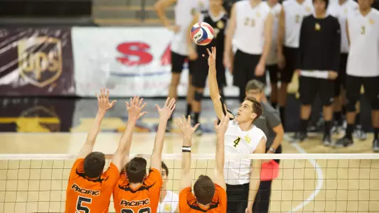 Taylor Crabb in the MPSF Conference match against Pacific at the Walter Pyramid, Long Beach, Calif., Fri., Feb. 15, 2013