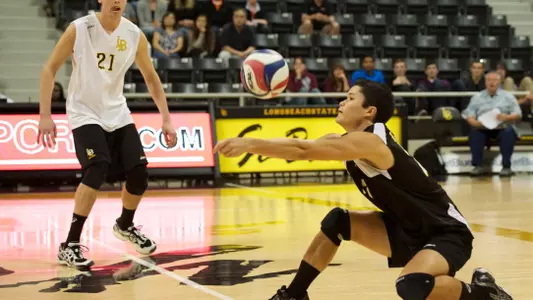 Andrew Sato in the MPSF Conference match against Pacific at the Walter Pyramid, Long Beach, Calif., Fri., Feb. 15, 2013