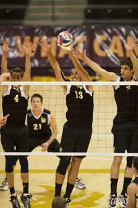 Taylor Crabb, Taylor Gregory, Jeff Ornee in the MPSF Conference match against Pepperdine at the Walter Pyramid, Long Beach, Calif., Wed., Feb. 6, 2013.