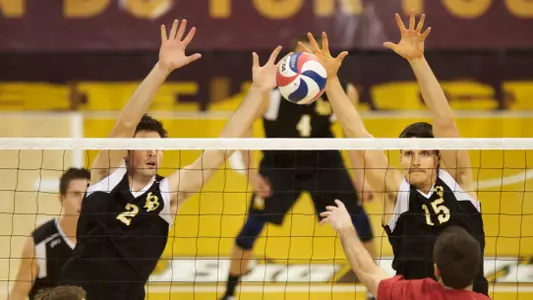 Jeff Ornee and Colten Echave in the MPSF Conference match against USC at the Walter Pyramid, Fri., Feb. 8, 2013