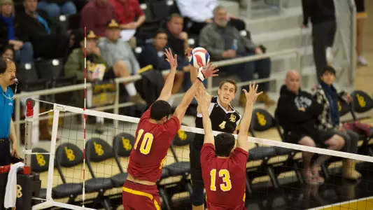 Taylor Crabb hits in the MPSF Conference match against USC at the Walter Pyramid, Fri., Feb. 8, 2013