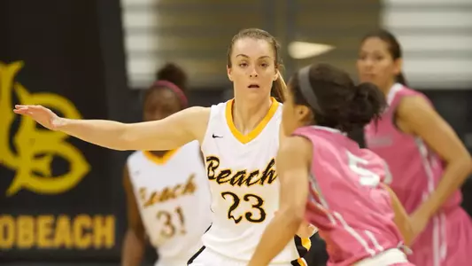 Mary Ochiltree in the Big West Conference match against Northridge at the Walter Pyramid, Long Beach, Calif., Sat., Feb. 9, 2013.