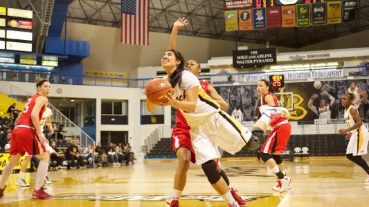 Alex Sanchez in the first round WNIT game against Utah Wednesday night at the Walter Pyramid in Long Beach, Calif.